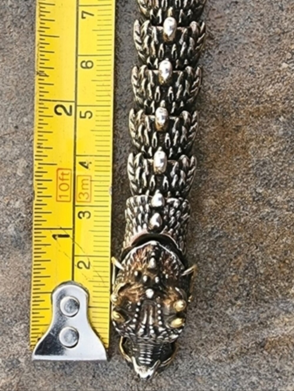 Men's Silver Dragon Head Chain Bracelet - Fashion Accessory Articulated Serpent - Picture 11 of 12